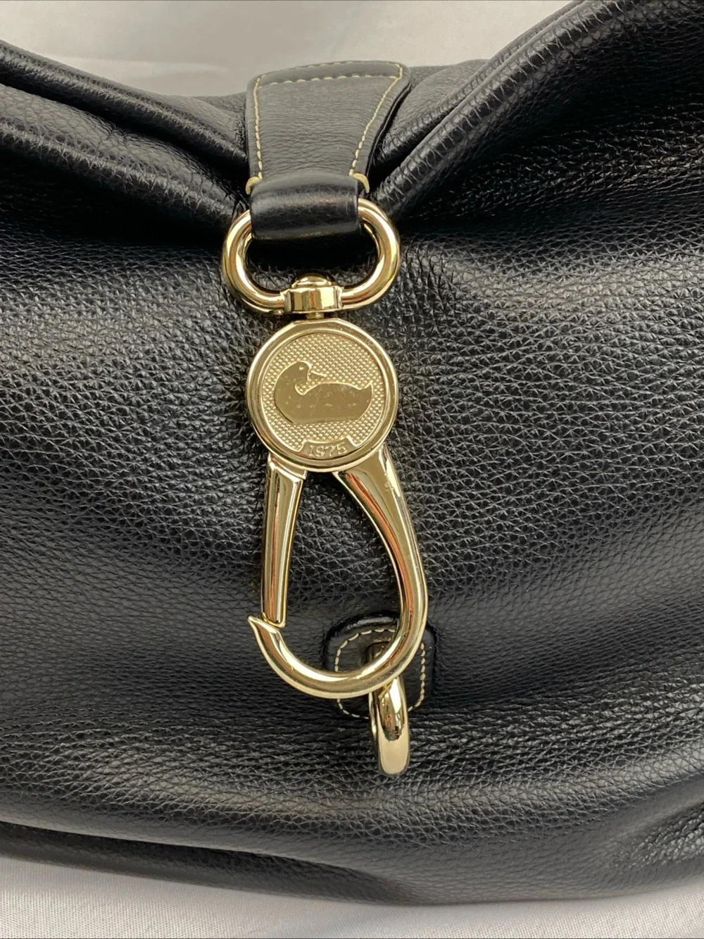 Y2K Dooney & Bourke Logo Lock Black Leather Pink Gingham Large Gold Duck Clasp